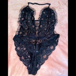 Adore Me Black Deep V Cut Lace Bodysuit
